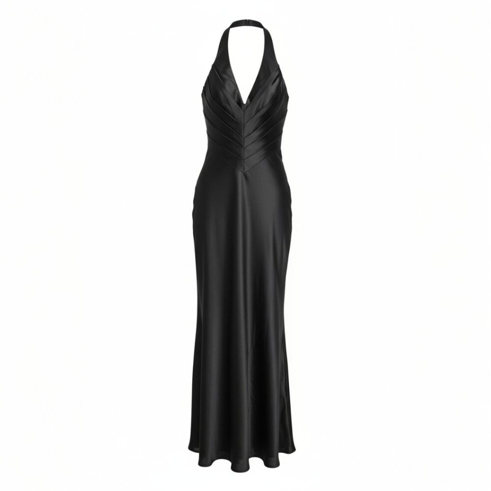 JOVANI Black Satin Halter Gown – Size 0 - Picture 3 of 7